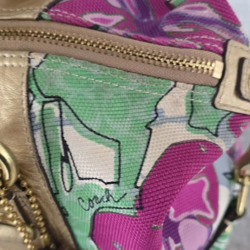 Coach F16177 Sabrina Floral Satchel Bag Gold Hardware Detachable Strap